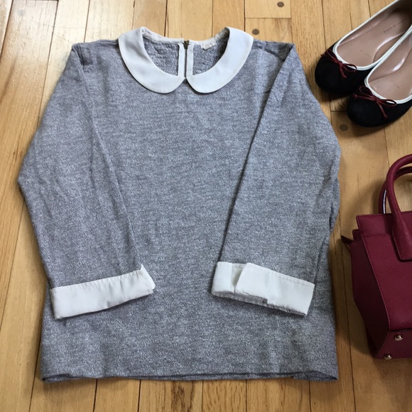 J. Crew Tops - J Crew Gray top peter pan collar